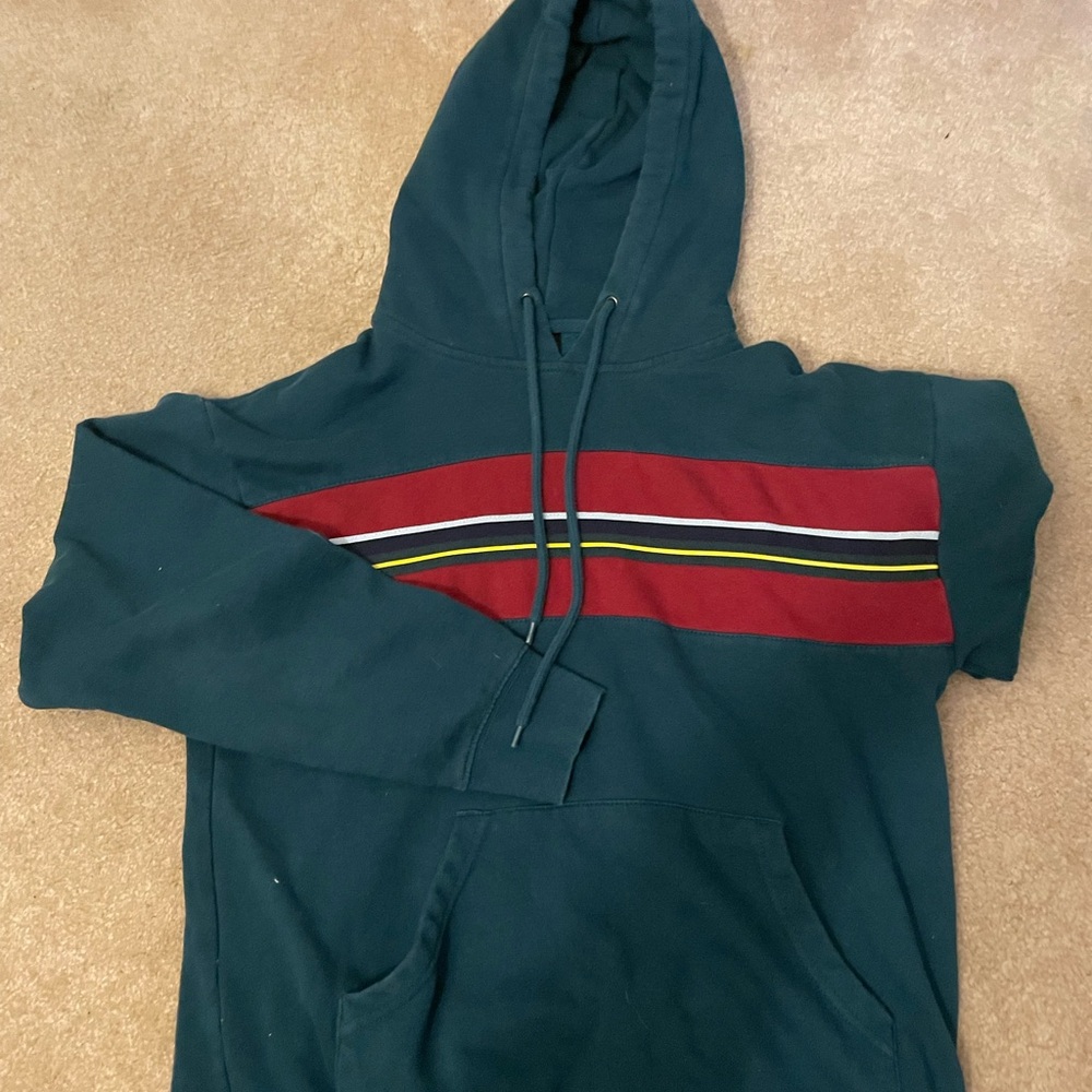 Men's Green and Red Striped Hoodie